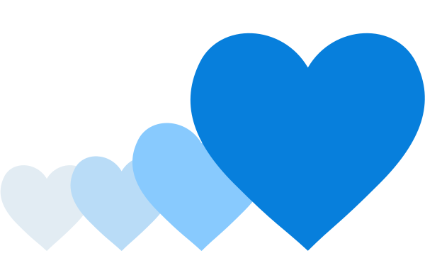 Graphic depicting a sequence of hearts getting bigger.