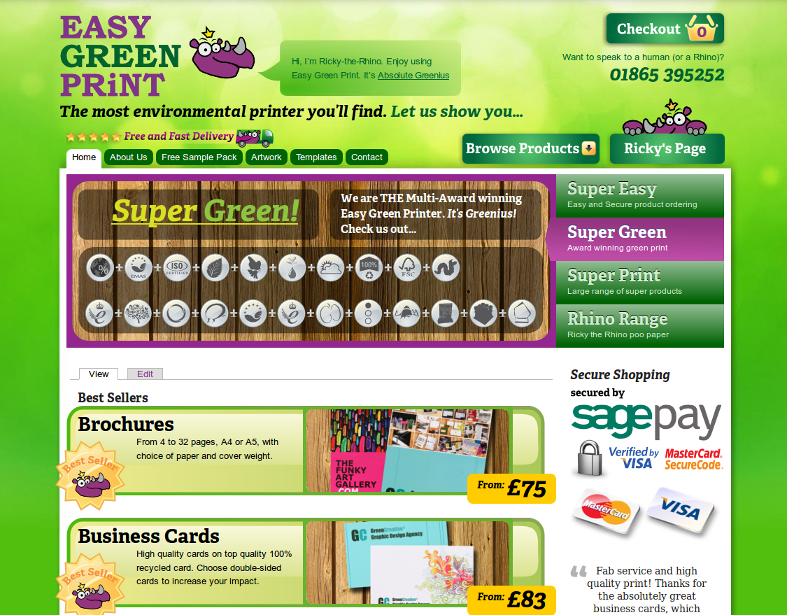 screenshot of homepage of easygreenprint.com