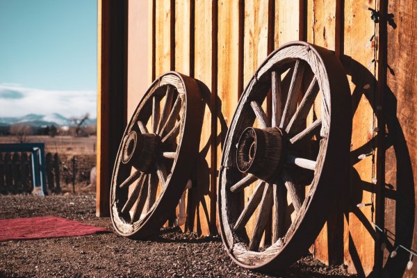 Photo of two cart wheels